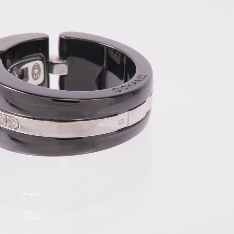 CHANEL 18K白金/陶瓷Ultra Ring鑽石戒指US#6.25-5