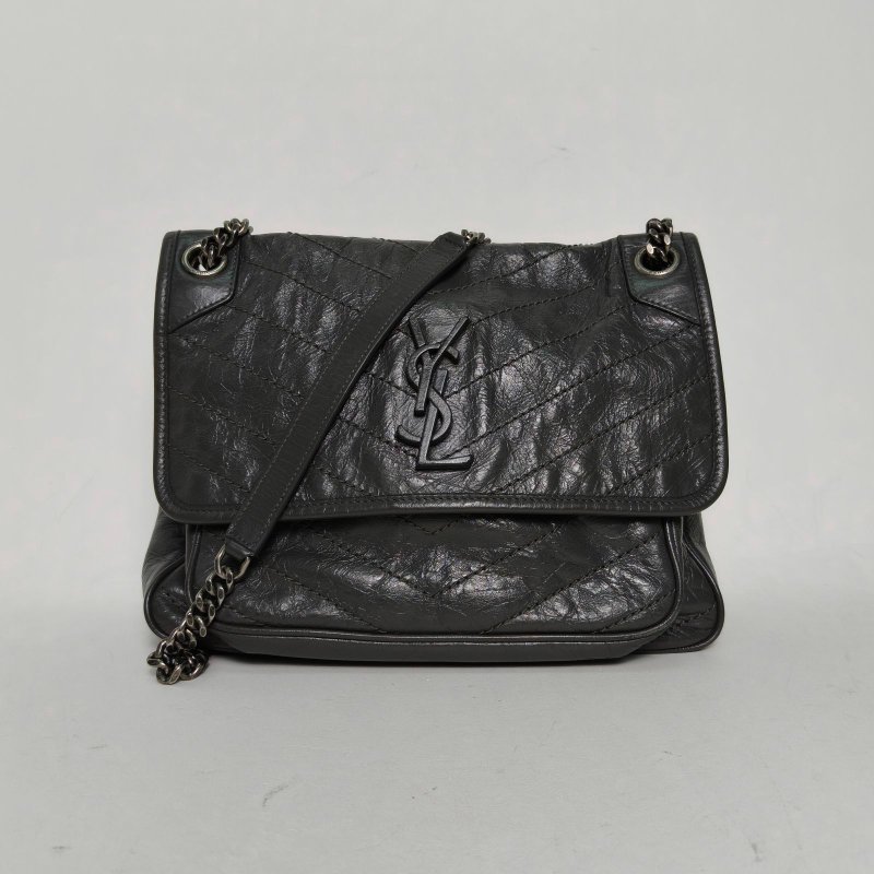 SAINT LAURENT Niki中號28D扣灰色牛皮灰扣肩背包-0