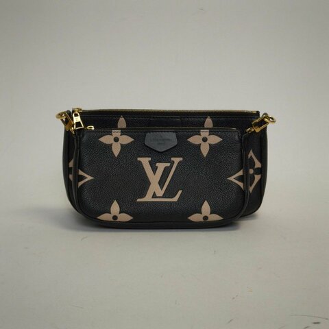 LOUIS VUITTON MultiPochetteAccessoires四合一黑色牛皮金扣晶片大Logo印花肩背包