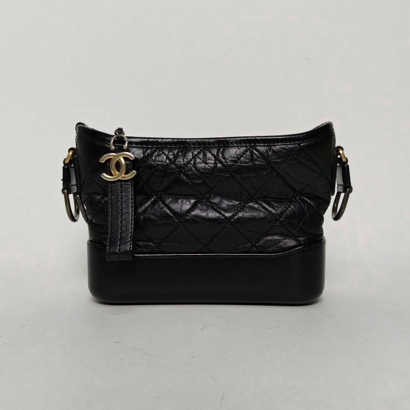 CHANEL GABRIELLE流浪小號20黑色牛皮25開金銀扣肩背包-0