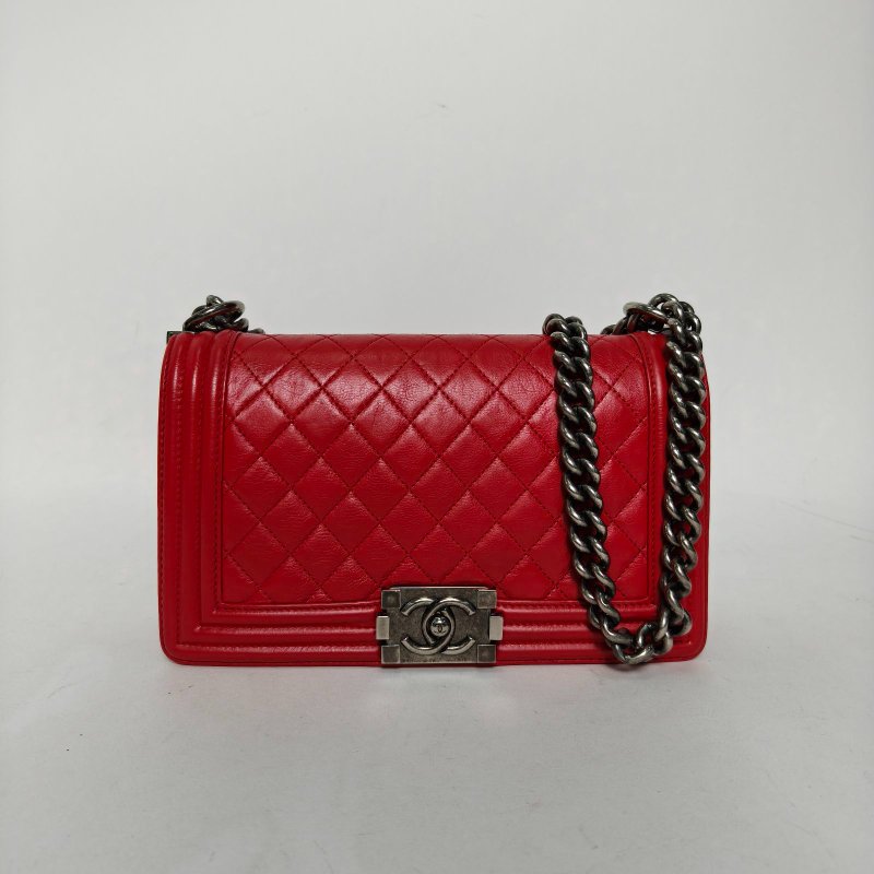 CHANEL Leboy中號25紅色牛皮17開銀扣肩背包-0