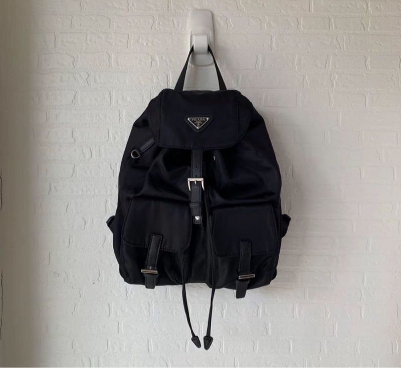 全🆕PRADA Logo 背包雙肩包小型黑色 Backpack 背包-0