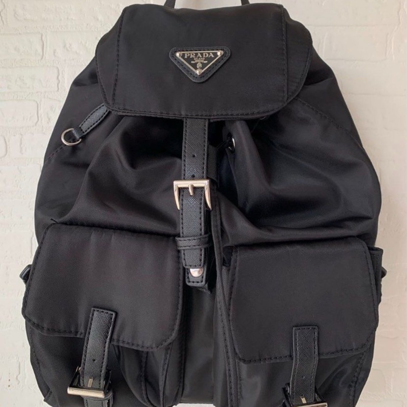 全🆕PRADA Logo 背包雙肩包小型黑色 Backpack 背包-2