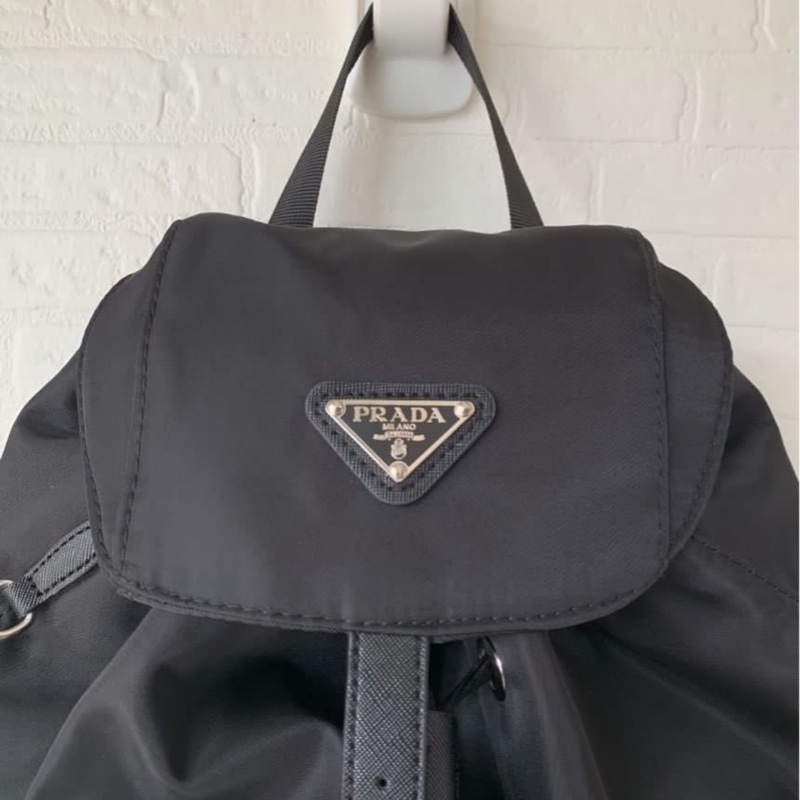 全🆕PRADA Logo 背包雙肩包小型黑色 Backpack 背包-4