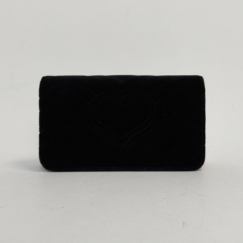 GUCCI GGMarmontWoc18.5黑色天鵝絨金扣肩背包-2