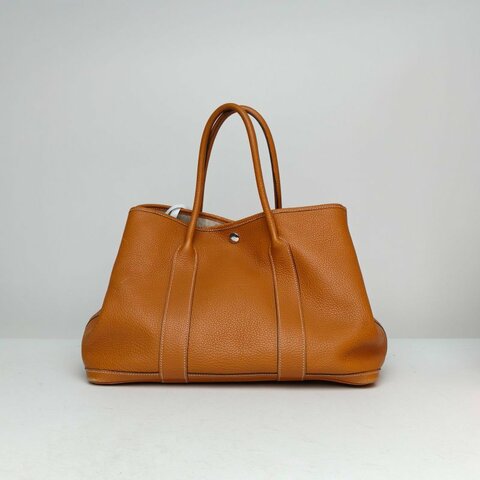 HERMES GardenParty花園包3637金棕色NEGONA皮A刻銀扣肩背包