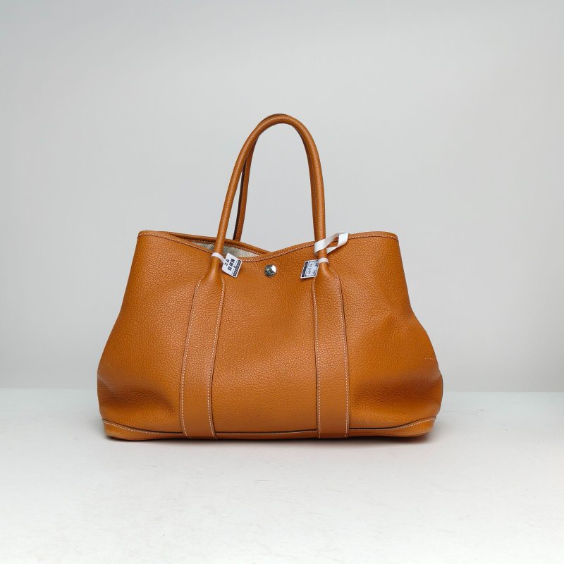 HERMES GardenParty花園包3637金棕色NEGONA皮A刻銀扣肩背包-2