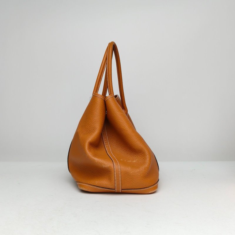 HERMES GardenParty花園包3637金棕色NEGONA皮A刻銀扣肩背包-3