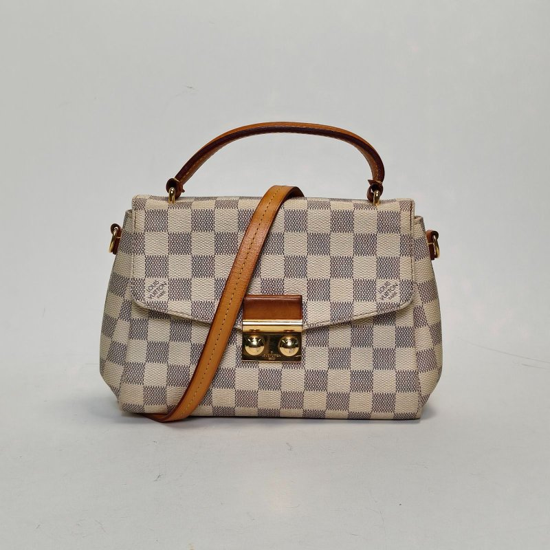 LOUIS VUITTON Croisette手柄郵差包白棋格PVC金扣2017肩背包-0