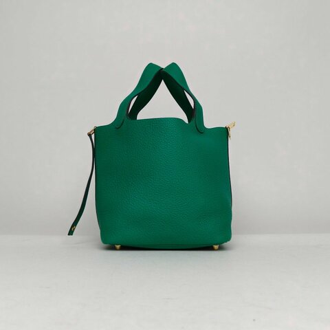 HERMES Picotin18菜籃子O6帝王綠TC皮Y刻金扣肩背包