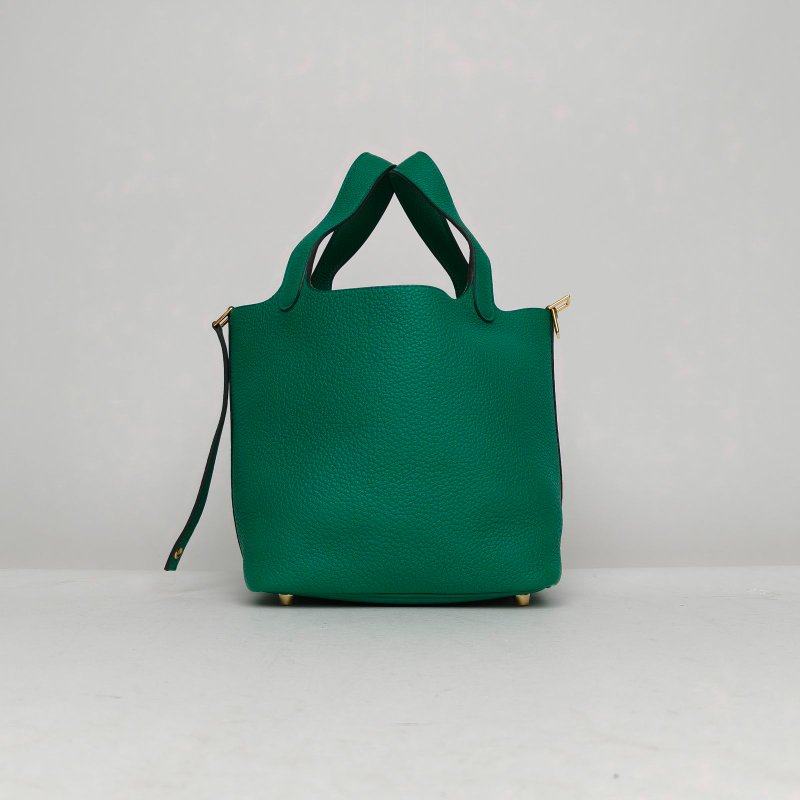 HERMES Picotin18菜籃子O6帝王綠TC皮Y刻金扣肩背包-0