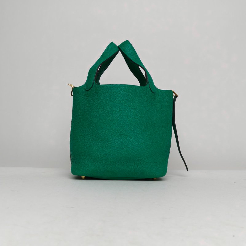 HERMES Picotin18菜籃子O6帝王綠TC皮Y刻金扣肩背包-2