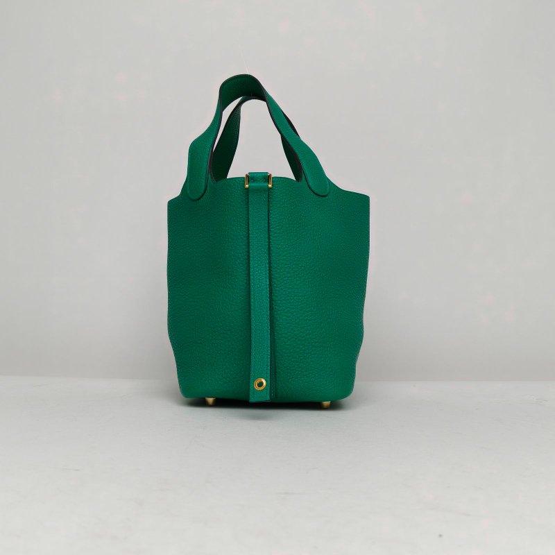 HERMES Picotin18菜籃子O6帝王綠TC皮Y刻金扣肩背包-3