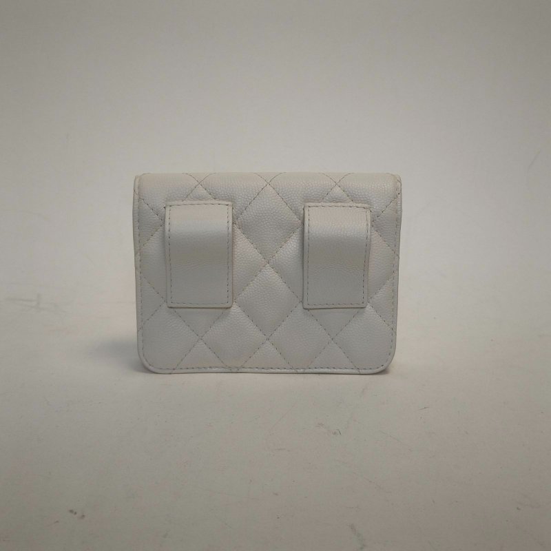 CHANEL 白色荔枝牛皮30開黑扣黑白熊貓配色腰包肩背包-2