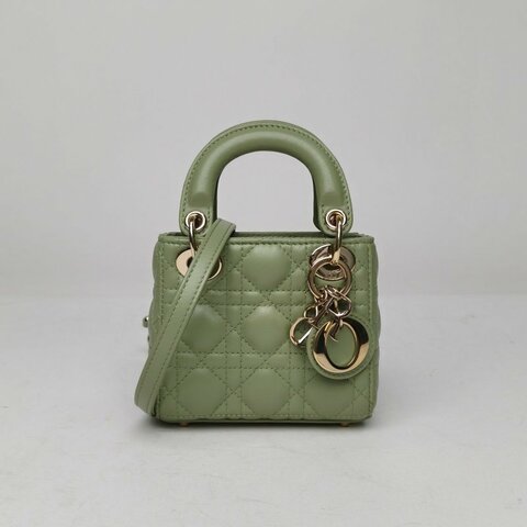 DIOR Lady戴妃包超迷你12羊皮金扣2022薄荷綠肩背包