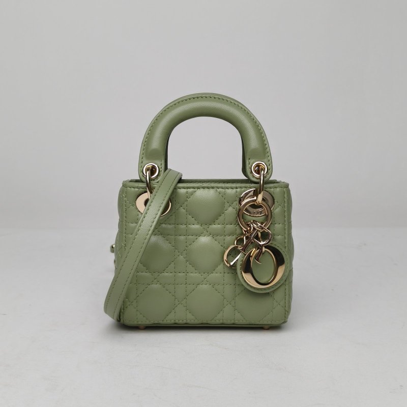DIOR Lady戴妃包超迷你12羊皮金扣2022薄荷綠肩背包-0
