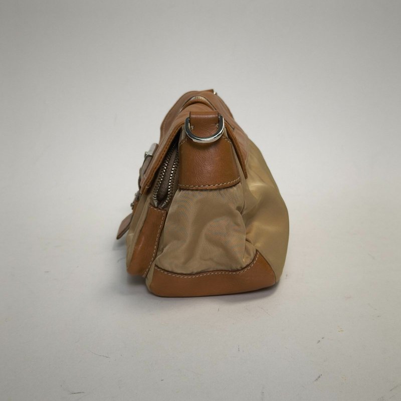 PRADA 拼色牛皮尼龍銀扣中古降落傘拼皮單肩斜挎包/肩背包-1