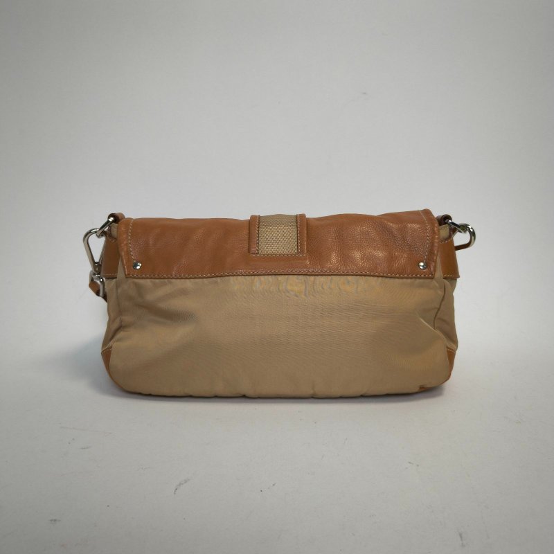 PRADA 拼色牛皮尼龍銀扣中古降落傘拼皮單肩斜挎包/肩背包-2