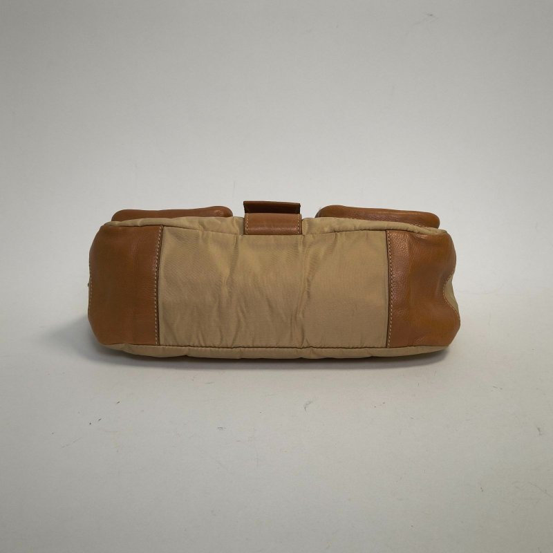 PRADA 拼色牛皮尼龍銀扣中古降落傘拼皮單肩斜挎包/肩背包-4