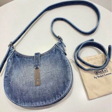 全🆕Polo Ralph Lauren Polo 金配件棉餃子包單肩包 藍色牛仔布
