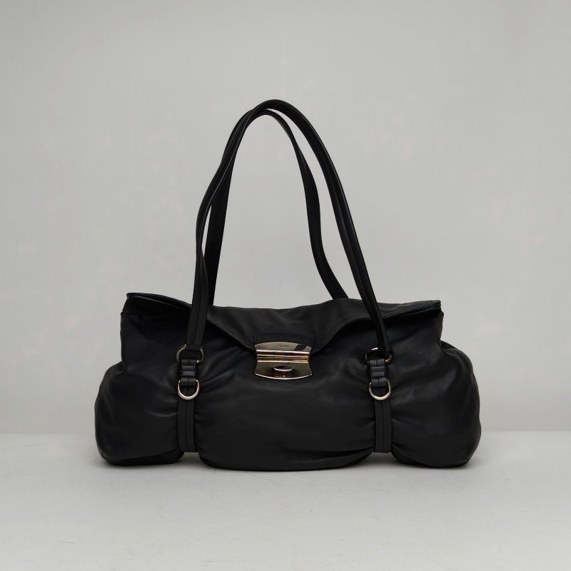 PRADA 黑色羊皮銀扣單肩包肩背包-0