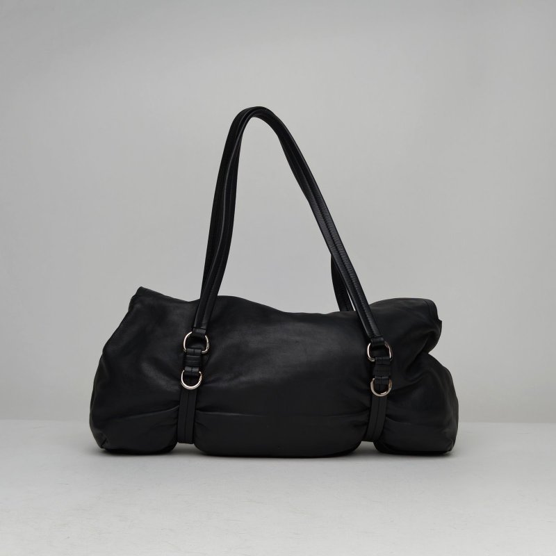 PRADA 黑色羊皮銀扣單肩包肩背包-2