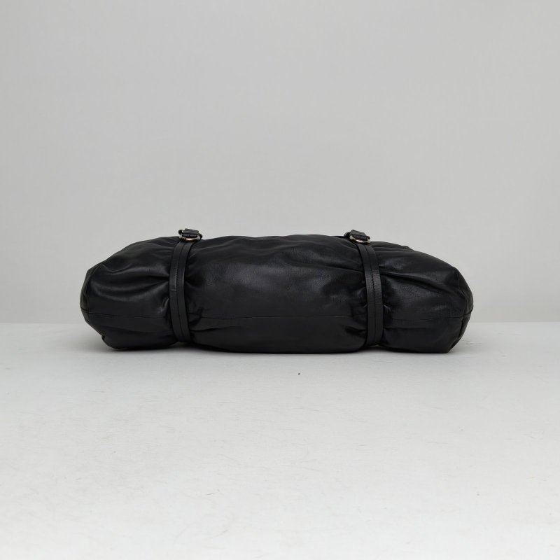 PRADA 黑色羊皮銀扣單肩包肩背包-4