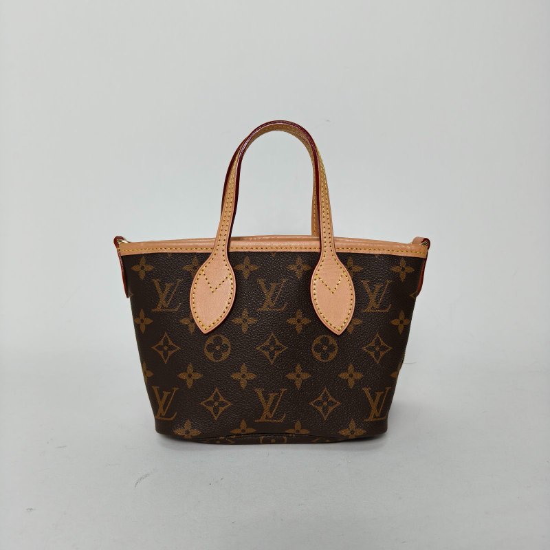 LOUIS VUITTON NeverfullBB24配子袋可拆卸米棕寬肩帶老花PVC金扣晶片肩背包-2