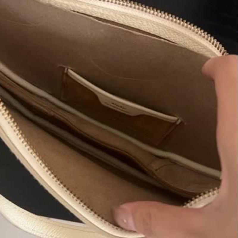 全🆕Polo Ralph Lauren Polo 標拉鍊搭扣開合餃子包皮革新月包單肩包迷你 mini象牙白色-3