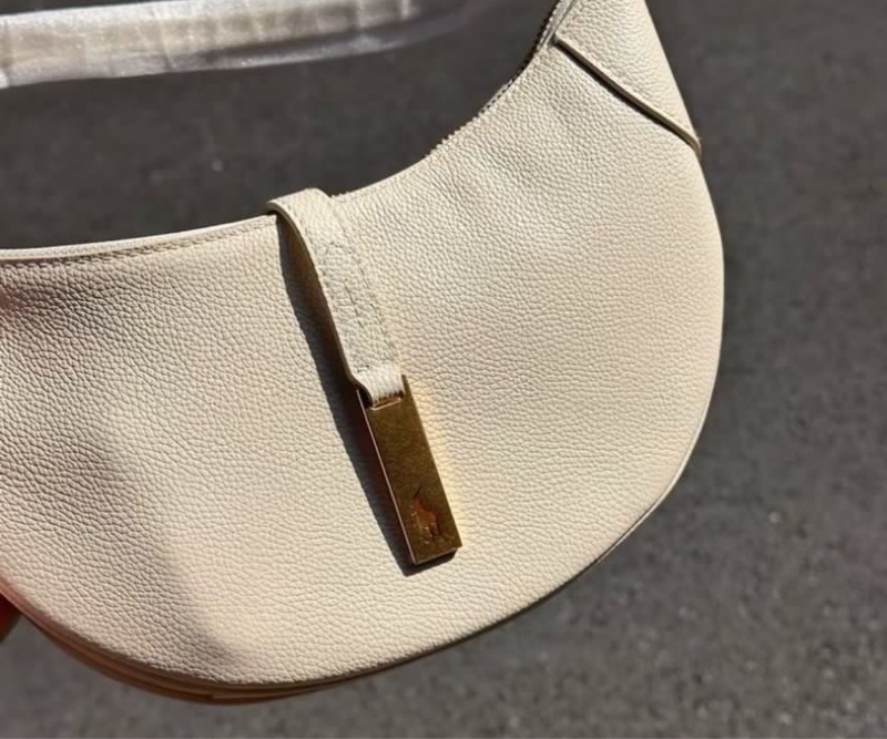 全🆕Polo Ralph Lauren Polo 標拉鍊搭扣開合餃子包皮革新月包單肩包迷你 mini象牙白色-4