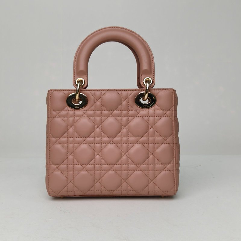 DIOR Lady戴妃包四格徽章肩帶粉色羊皮金扣2021肩背包-2