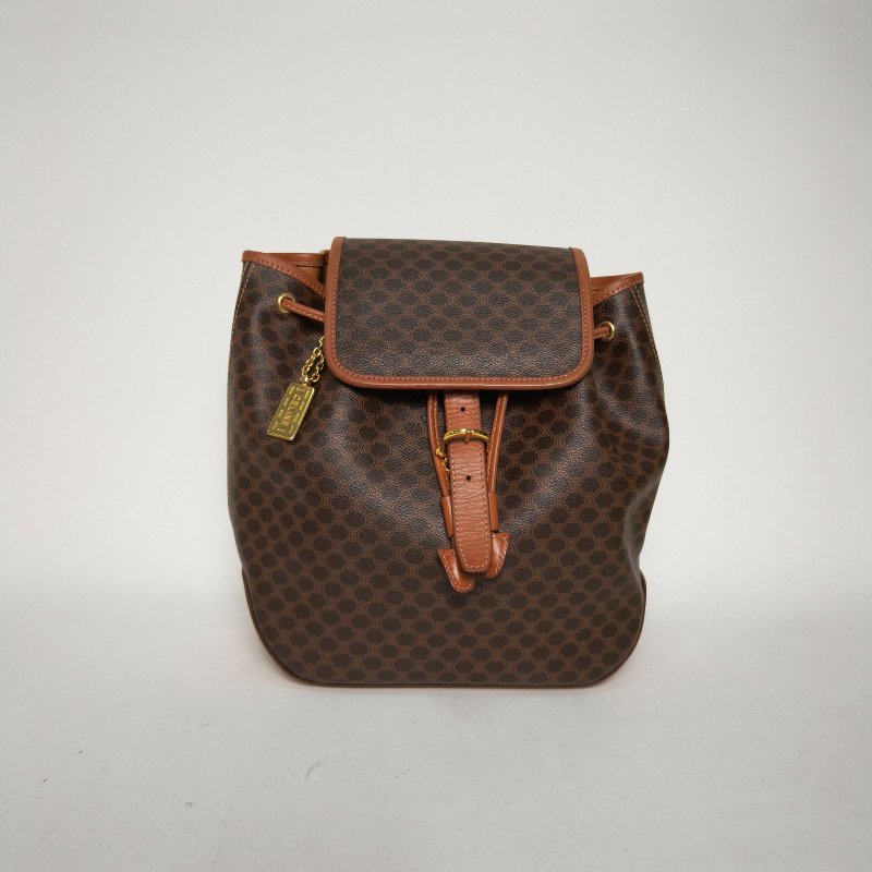 CELINE 老花PVC金扣中古凱旋門雙肩包肩背包-0