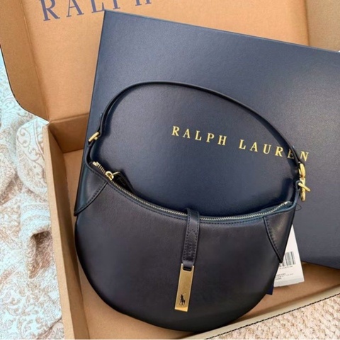 全🆕Polo Ralph Lauren Polo 肩帶餃子包小牛皮 手提單肩包迷你mini 黑色