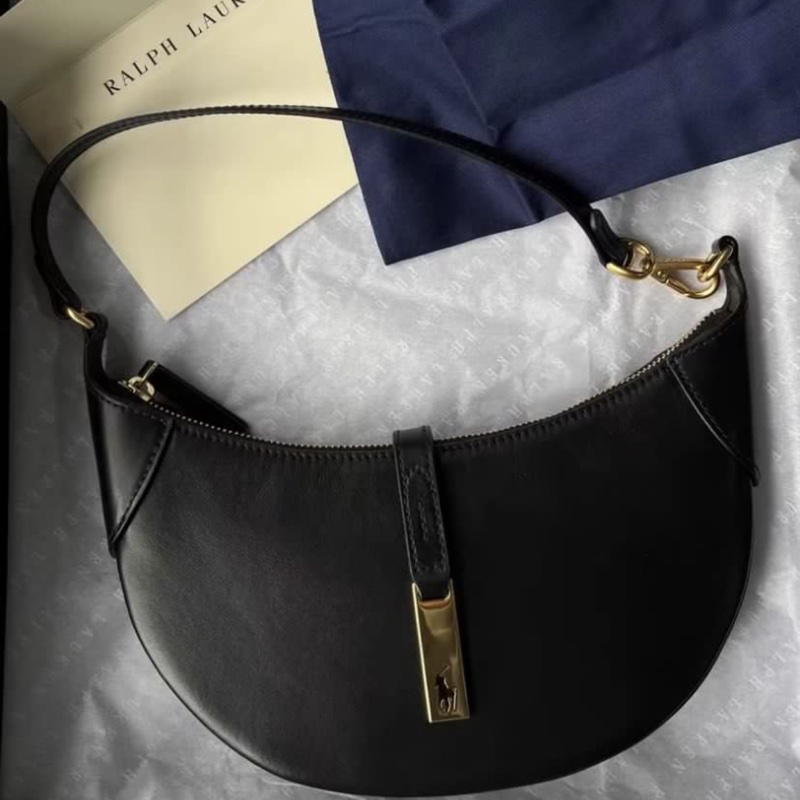 全🆕Polo Ralph Lauren Polo 肩帶餃子包小牛皮 手提單肩包迷你mini 黑色-1