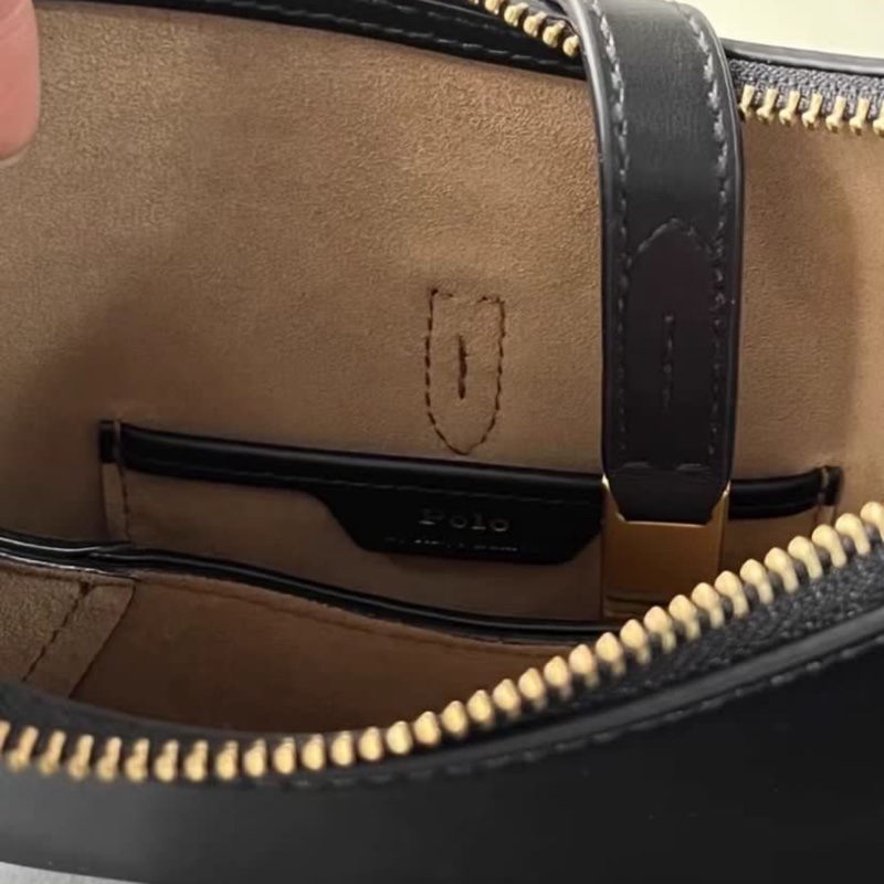 全🆕Polo Ralph Lauren Polo 肩帶餃子包小牛皮 手提單肩包迷你mini 黑色-4