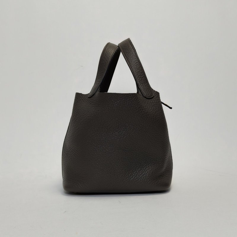 HERMES Picotin18菜籃子8F錫器灰TC皮D刻金扣肩背包-1