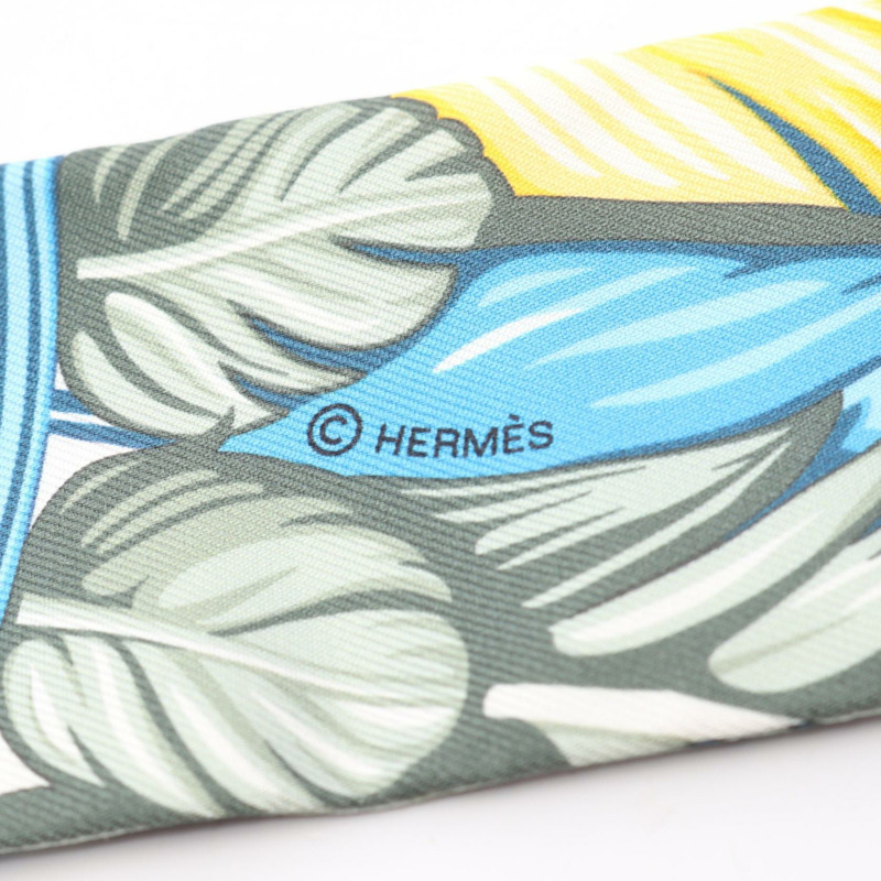 愛馬仕 Twilly DANSE PACIFIQUE 絲巾,橘色、藍色、多色,二手女款-1