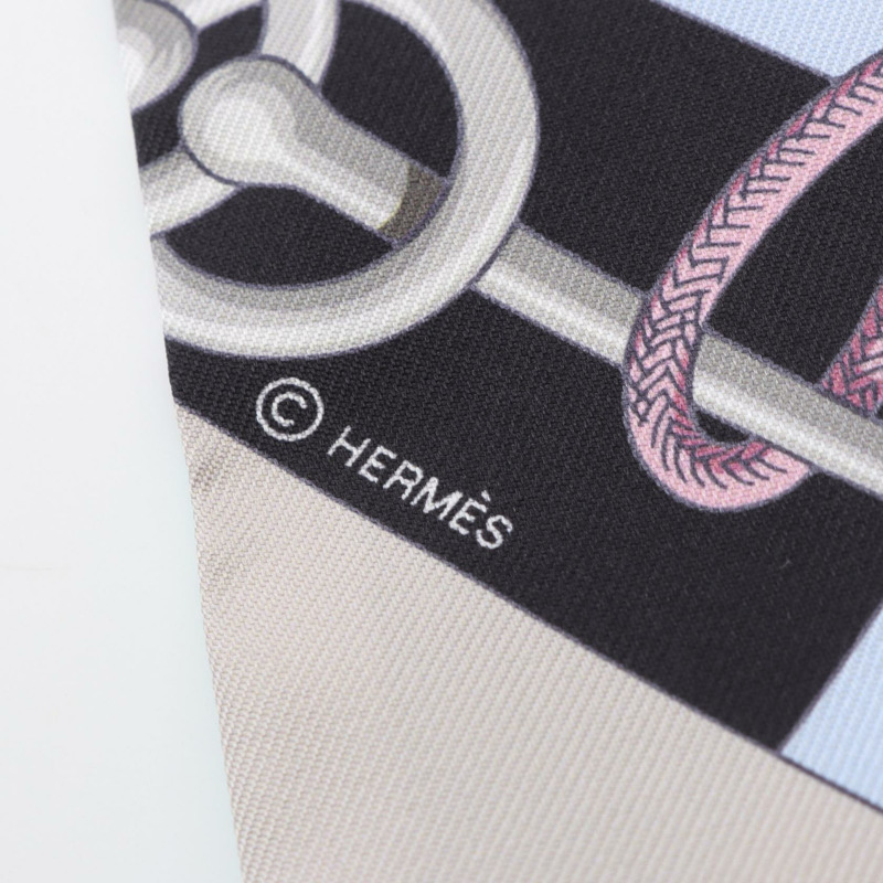 愛馬仕 Twilly Cliquetis 黑色玫瑰薄荷色絲巾，黑色多色真絲，二手女款-1