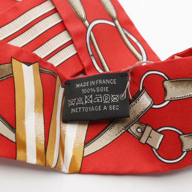 愛馬仕 Twilly JUMPING 絲巾，紅色米色多色真絲，二手女款-2