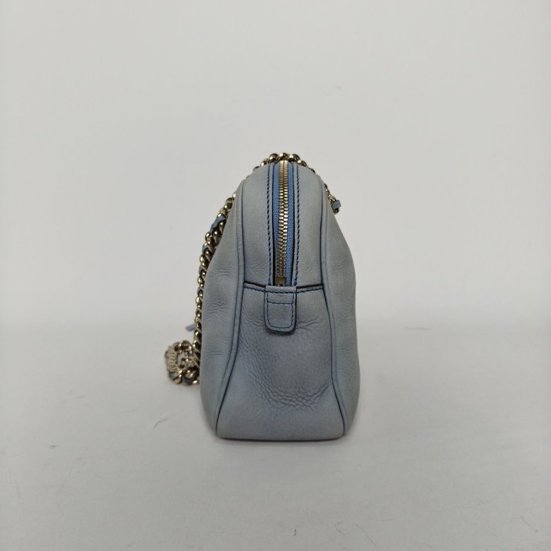GUCCI 藍色麂皮淺金扣SohoDisco流蘇相機包肩背包-3