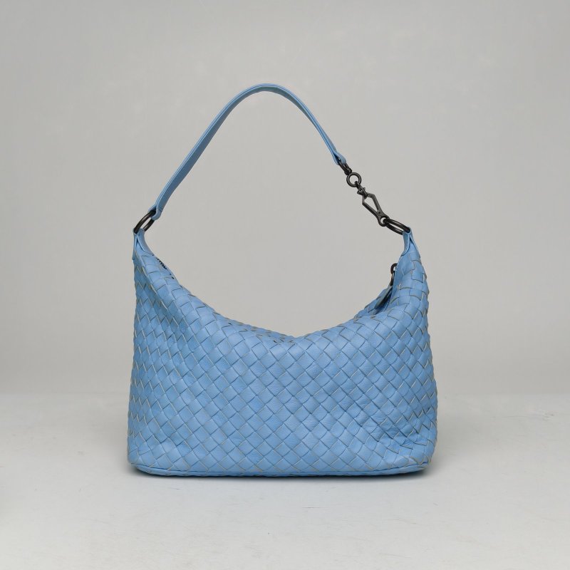 BOTTEGA VENETA 藍色羊皮經典編織飯盒包肩背包-0