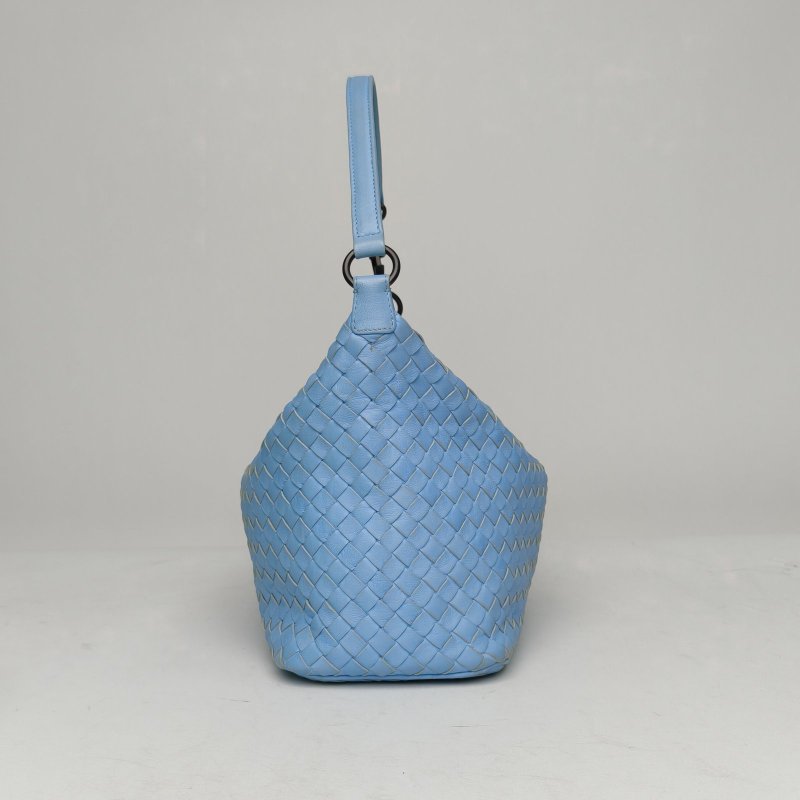 BOTTEGA VENETA 藍色羊皮經典編織飯盒包肩背包-3