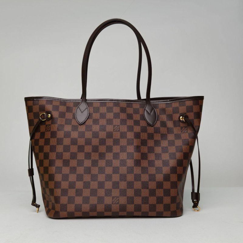 LOUIS VUITTON Neverfull中號31配子袋棕色棋盤格PVC金扣2016肩背包-0