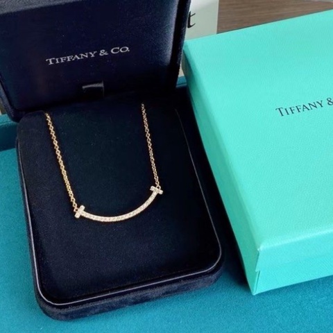 全🆕TIFFANY &CO. T 系列笑臉鑲鑽18K玫瑰金 項錬頸鏈玫瑰金色