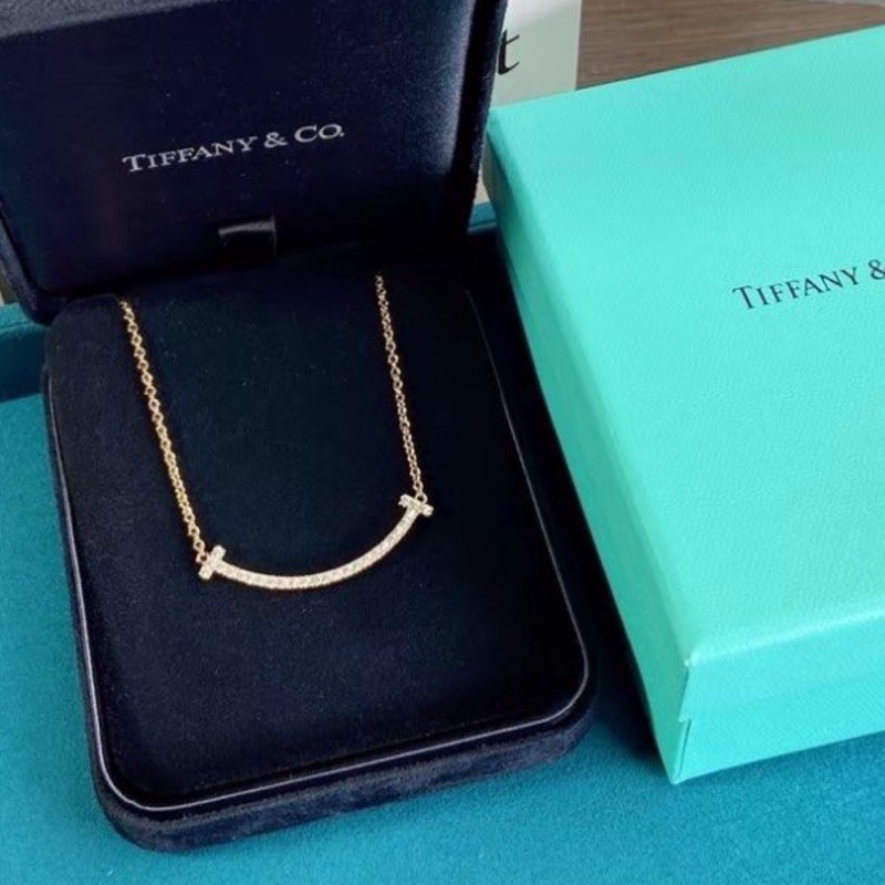 全🆕TIFFANY &CO. T 系列笑臉鑲鑽18K玫瑰金 項錬頸鏈玫瑰金色-0