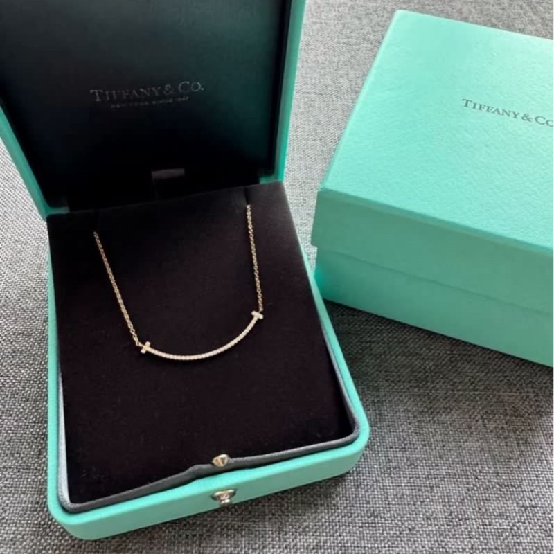 全🆕TIFFANY &CO. T 系列笑臉鑲鑽18K玫瑰金 項錬頸鏈玫瑰金色-1