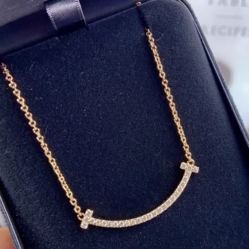 全🆕TIFFANY &CO. T 系列笑臉鑲鑽18K玫瑰金 項錬頸鏈玫瑰金色-2
