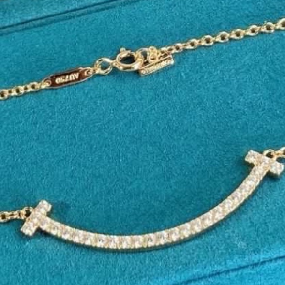 全🆕TIFFANY &CO. T 系列笑臉鑲鑽18K玫瑰金 項錬頸鏈玫瑰金色-3