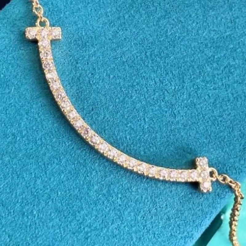 全🆕TIFFANY &CO. T 系列笑臉鑲鑽18K玫瑰金 項錬頸鏈玫瑰金色-4
