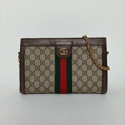 GUCCI Ophidia夾子包小號26老花PVC金扣肩背包